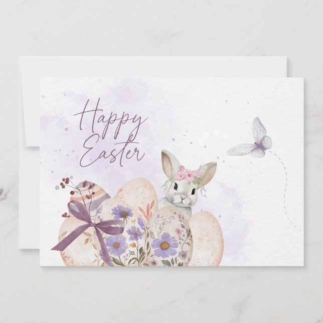 Invitación Floral Easter Eggs & Easter Bunny Card (Anverso)