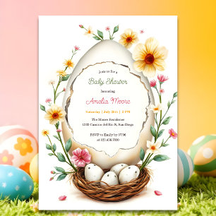 Invitación Floral Egg Nest Theme Easter Baby Shower