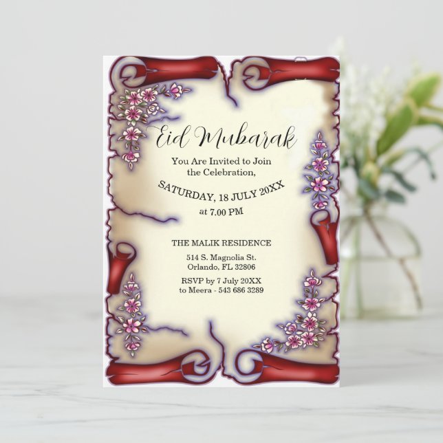 Invitación Floral Eid Mubarak Invitation (Anverso de pie)