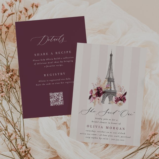 Invitación Floral Eiffel Tower Double Sided Bridal Shower (Subido por el creador)