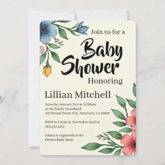 Invitación Floral Elegance Baby Shower Invite