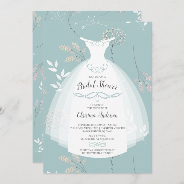 Invitación Floral Elegance Bride Gown Bridal Shower (Anverso / Reverso)
