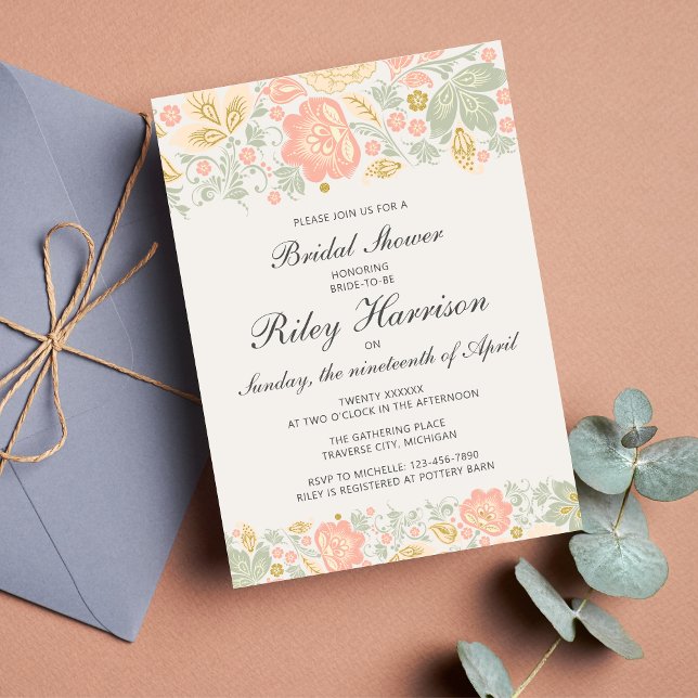 Invitación Floral Elegance Peach Rubor Sage Bridal Shower (Subido por el creador)