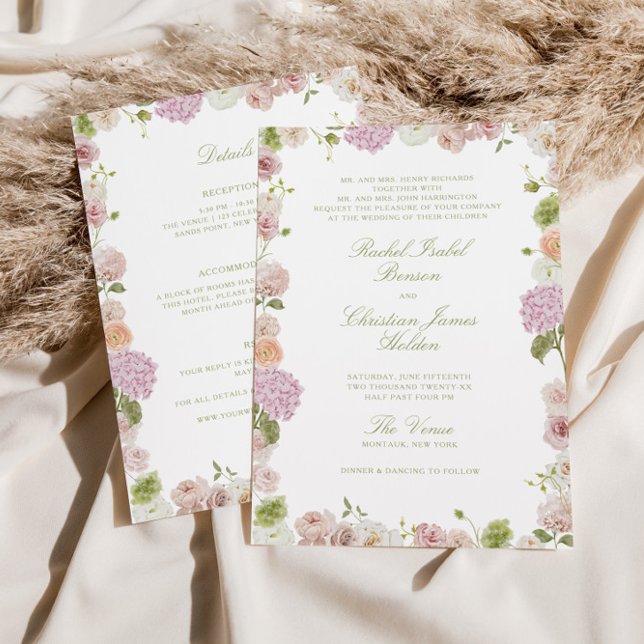 Invitación Floral Elegance Pink Green All in one Wedding (Subido por el creador)