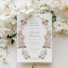 Invitación Floral Elegance Pink Green Bridal Shower