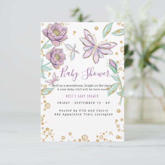Invitación Floral Elegant Babyducha (Anverso de pie)