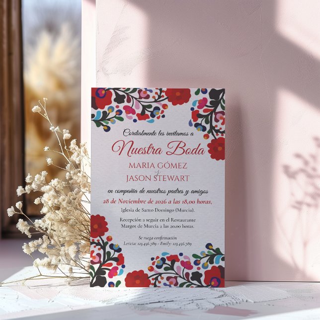Invitación Floral Elegant Colorful Fiesta Spanish Wedding (Floral Elegant Colorful Fiesta Spanish Wedding Invitation)