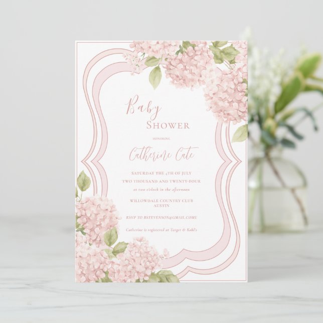 Invitación Floral Elegant Pink Hydrangea Baby Shower (Anverso de pie)