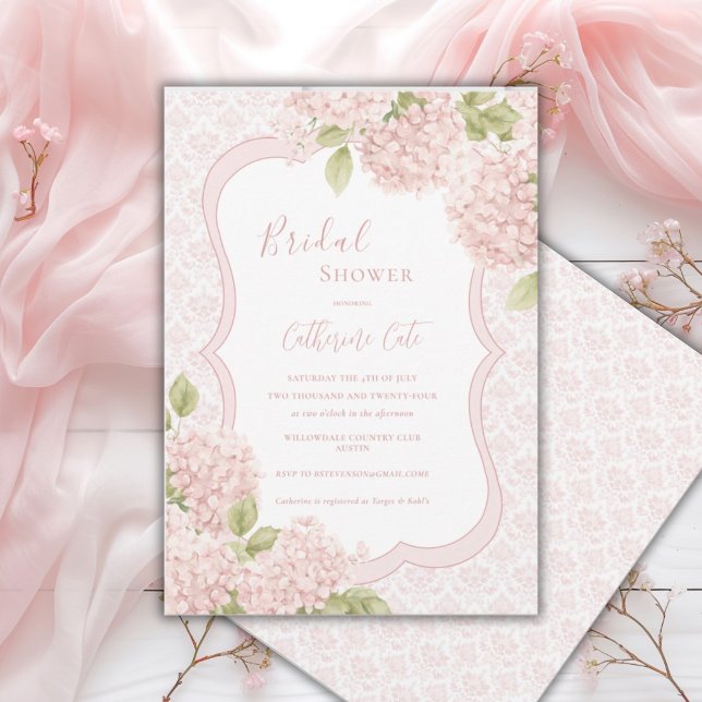 Invitación Floral Elegant Pink Hydrangea Bridal Shower  (Subido por el creador)