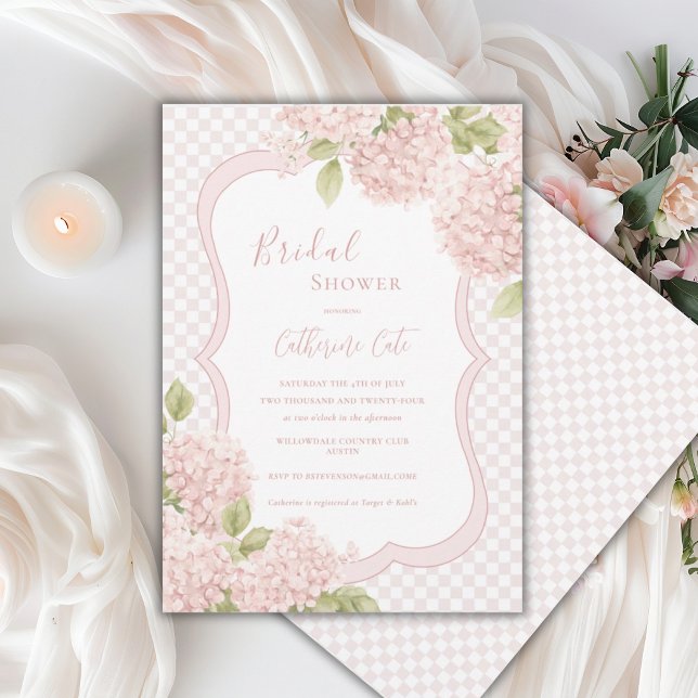 Invitación Floral Elegant Pink Hydrangea Plaid Bridal Shower (Subido por el creador)