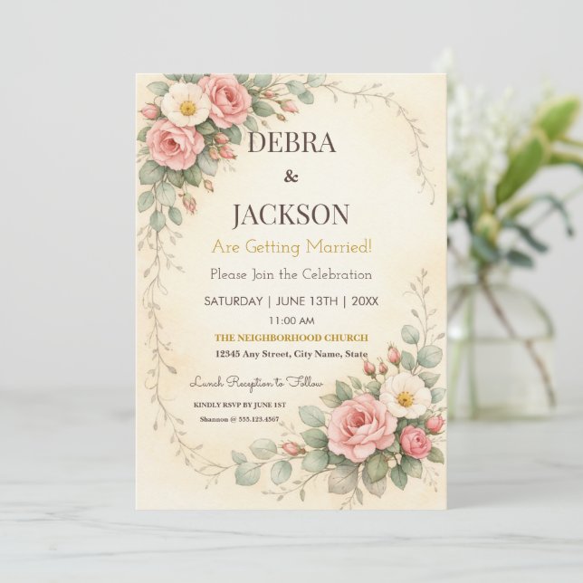 Invitación Floral Elegant Simple Botanical Wedding (Anverso de pie)