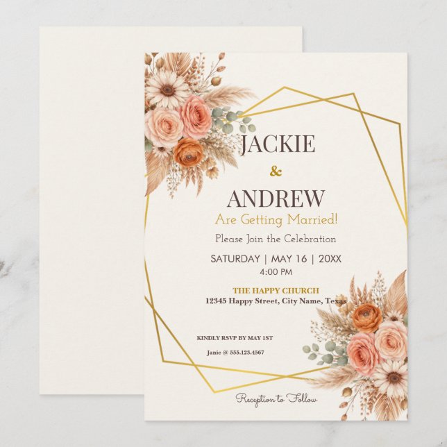 Invitación Floral Elegant Simple Botanical Wedding (Anverso / Reverso)