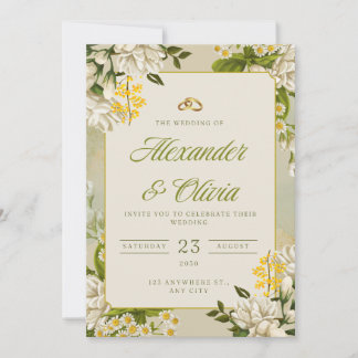 Invitación Floral Elegant Wedding Invitation | White & Gold