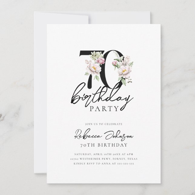Invitación Floral Elegante 70 cumpleaños (Anverso)