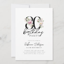 Invitación Floral Elegante 80 cumpleaños