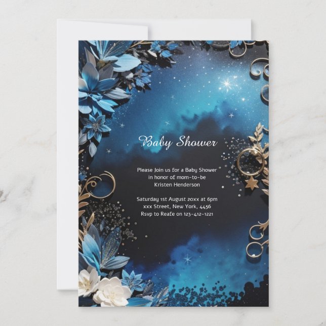 Invitación floral elegante a Baby Shower (Anverso)