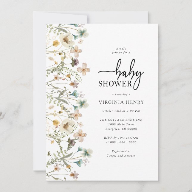 Invitación floral elegante a Baby Shower (Anverso)