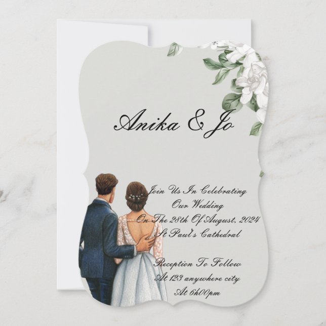 Invitación floral elegante a la boda (Anverso)