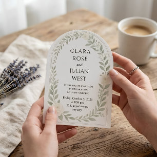 Invitación floral elegante arco de marfil y salvia