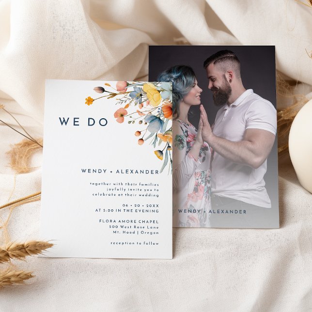 Invitación Floral elegante audaz hacemos foto Boda (Subido por el creador)
