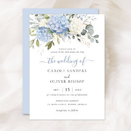 Invitación Floral Elegante Azul Hidrangea Verde Boda
