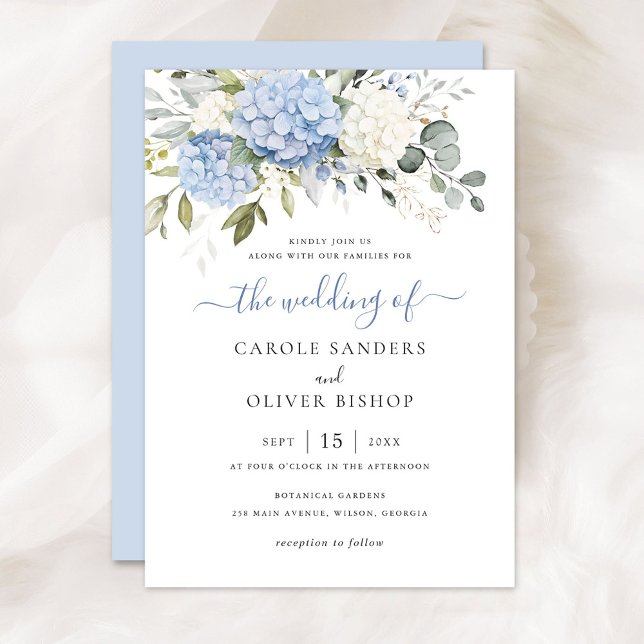Invitación Floral Elegante Azul Hidrangea Verde Boda (Subido por el creador)