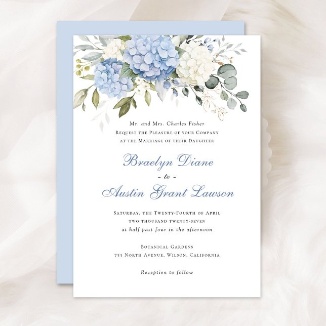 Invitación Floral Elegante Azul Hidrangea Verde Boda (Subido por el creador)