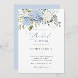 Invitación Floral Elegante Blue Hydrangea Blue Bridal Shower