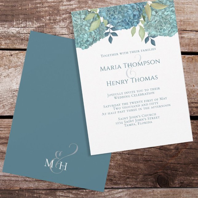 Invitación Floral Elegante Blue Hydrangea Simple Garden (Subido por el creador)