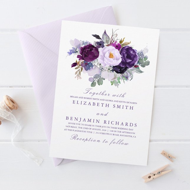 Invitación Floral elegante | Boda de acuarelas moradas (Subido por el creador)