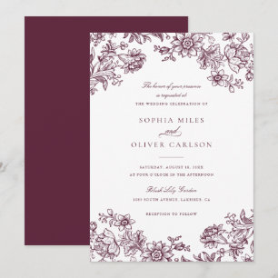 Invitación Floral elegante Boda de Borgoña Vintage