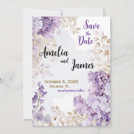 Invitación Floral Elegante Boda de Lavanda Salvar la Fecha