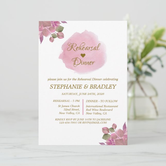 Invitación Floral Elegante Boda Moderno Ensayo Cena (Anverso de pie)