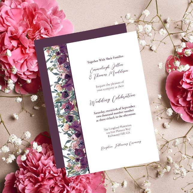 Invitación Floral elegante | Boda Purple Garland (Subido por el creador)