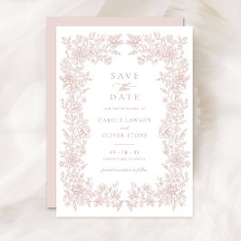 Invitación Floral Elegante Boda Vintage Rubor Ahorra la Fecha