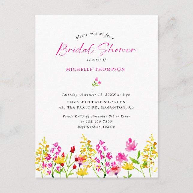 Invitación floral elegante boho para ducha de novi (Anverso)