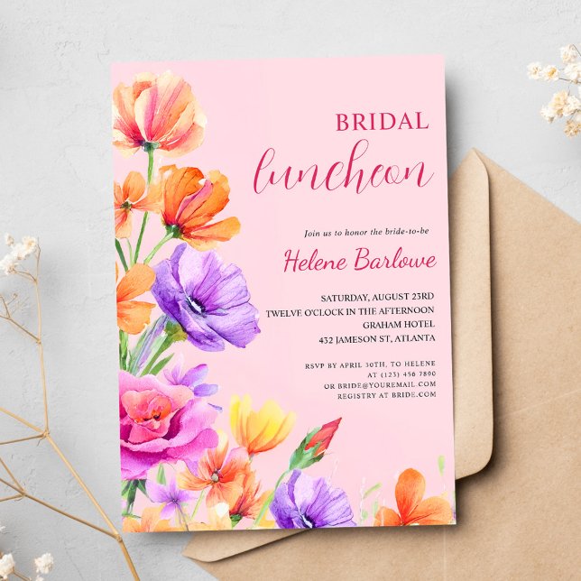 Invitación Floral Elegante Boho Wildflower Bridal Luncheon (Floral Elegant Boho Wildflower Bridal Luncheon Invitation)