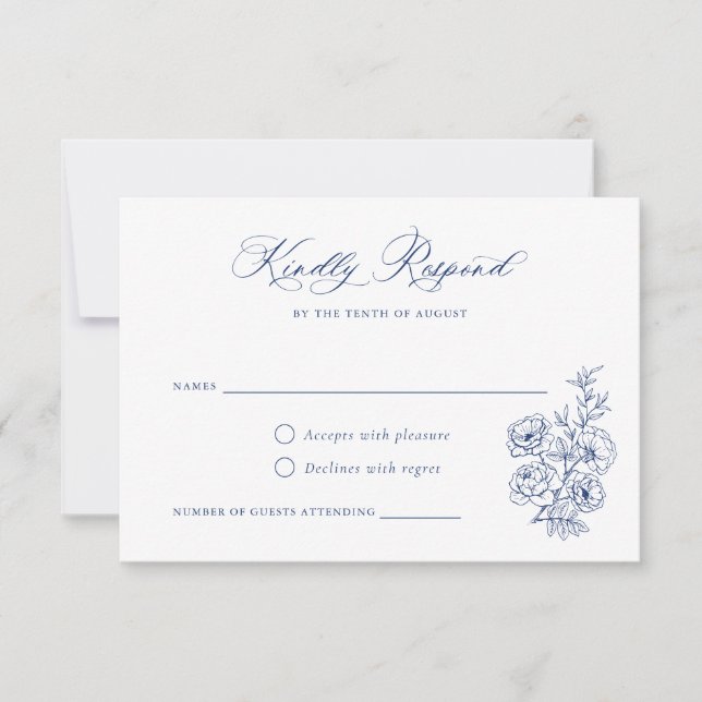 Invitación Floral elegante caligrafía Rosas de escritura azul (Anverso)