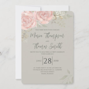 Invitación Floral elegante color de agua verde Rosa hoja de o