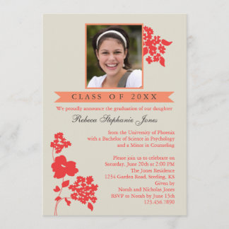 Invitación floral elegante Coral/I de la foto de