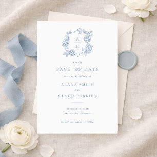 Invitación Floral Elegante Cresta de Hortensia Azul Save the