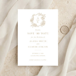 Invitación Floral Elegante Cresta de Hortensia Dorada Save th