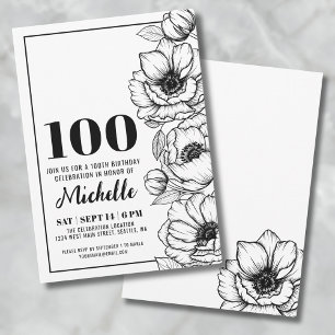 Invitación Floral Elegante Cumpleaños número 100