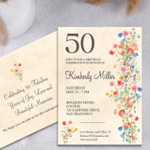 Floral elegante cumpleaños número 50 invitan a flo