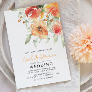 Invitación Floral Elegante de Acuarela en Tonos de Albaricoqu