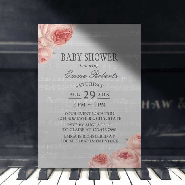 Invitación Floral elegante de Baby Shower de música (Subido por el creador)