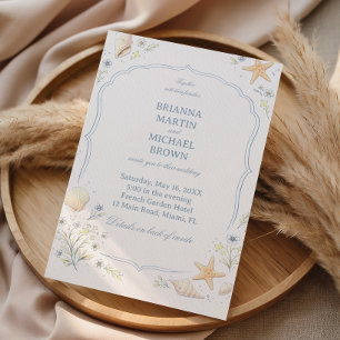 Invitación Floral Elegante de Conchas Costeras
