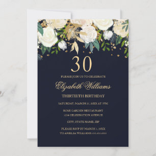 Invitación floral elegante de cumpleaños número 30