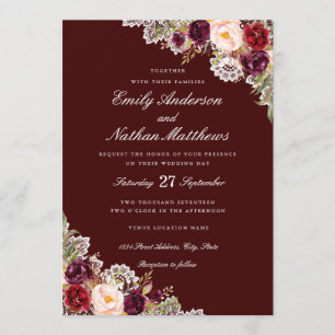 Invitación floral elegante de la boda del cordón
