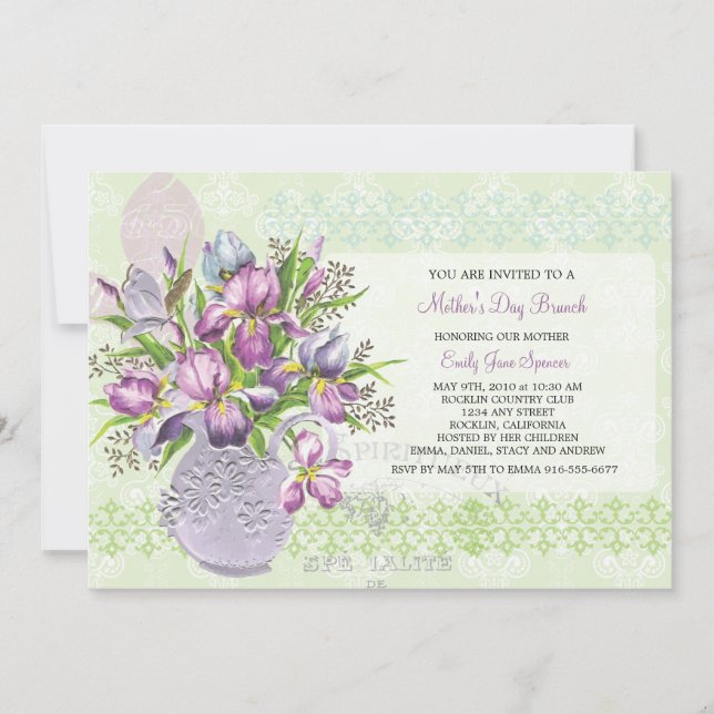 Invitación Floral elegante de la reunión del almuerzo del día (Anverso)